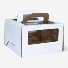 Коробка для торта с окном и ручкой белая 22х22х14 см 22214