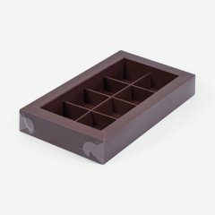 Коробка на 8 конфет с пластиковой крышкой Коричневая 19х11х3 см 050805