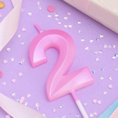 Свеча декоративная Цифра "2" Грань Розовый 10330397