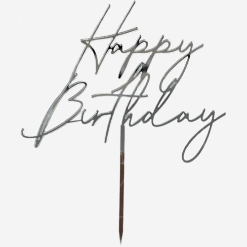 Топпер декоративный акриловый "Happy Birthday" Серебро 