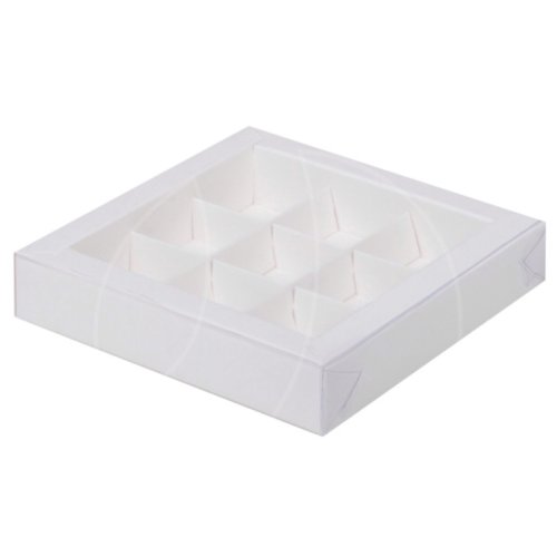 Коробка на 9 конфет с прозрачной крышкой белая КУ-00550, КУ-550