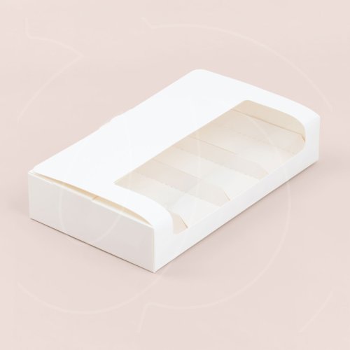 Коробка на 4 эклера и эскимо с окном белая 25х15х5см 