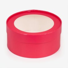 Коробка для сладостей круглая с окном красная 16х7 см 70406