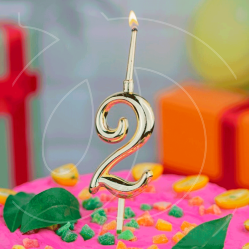 Свеча декоративная Цифра "2" Золотая 