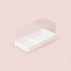 Коробка на 2 пирожных с прозрачной крышкой белая 19х9х8 см 70586