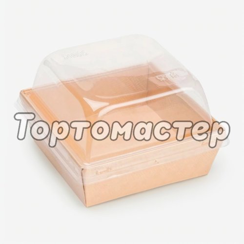 Коробка для бенто-торта и моти крафт 15х15х9,5 см дно 13,5х13,5 см OSQ SmartPack 800 box + Lid SmartPack 800 domе